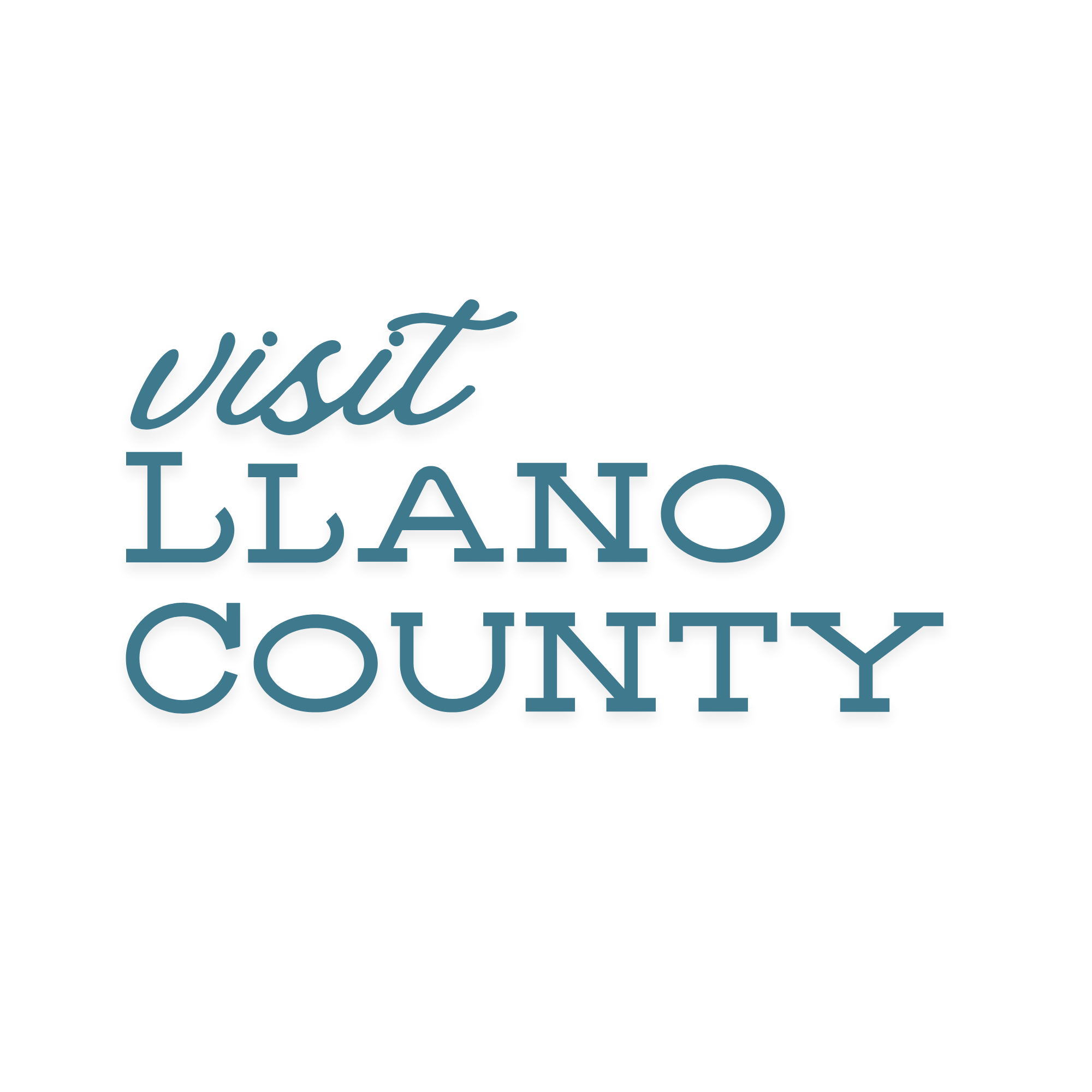 Blue logo saying Visit Llano County
